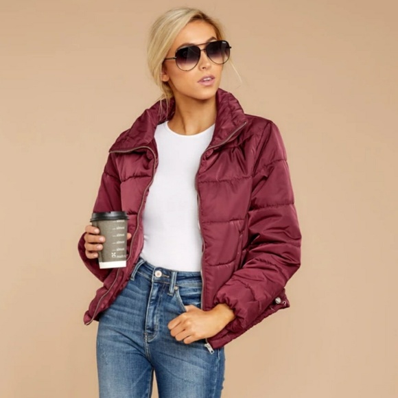 Red Dress Boutique Jackets & Blazers - Wine Puffer Jacket